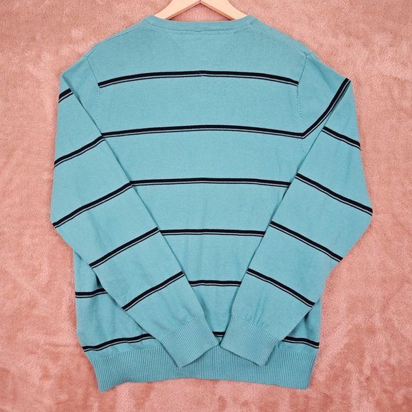 NWT Tommy Hilfiger Golf Style Sweater V-Neck Blue Black Stripes Men's Size L - Picture 2 of 10